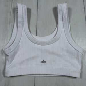 Alo Yoga Ribbed White Wellness Bra Women's Size Small Workout Pilates